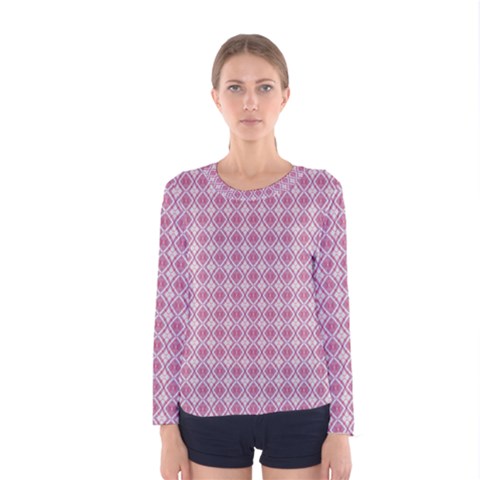 Argyle Light Red Pattern Women s Long Sleeve Tee by BrightVibesDesign