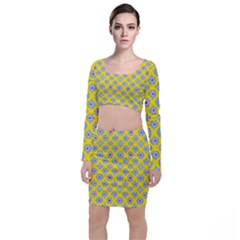 Modern Blue Flowers  On Yellow Top And Skirt Sets by BrightVibesDesign