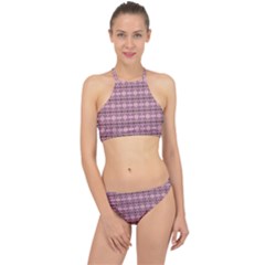 Cute Flowers Vine Pattern Pastel Coral Racer Front Bikini Set by BrightVibesDesign