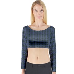 Argyle Dark Purple Black Pattern Long Sleeve Crop Top by BrightVibesDesign
