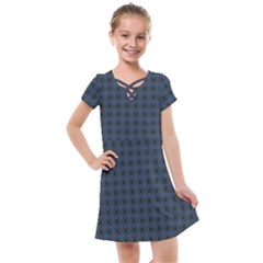Argyle Dark Purple Black Pattern Kids  Cross Web Dress by BrightVibesDesign