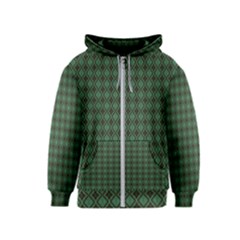 Argyle Dark Green Brown Pattern Kids  Zipper Hoodie by BrightVibesDesign