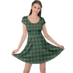 Argyle Dark Green Brown Pattern Cap Sleeve Dress by BrightVibesDesign