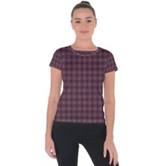 Argyle Dark Purple Yellow Pattern Short Sleeve Sports Top  by BrightVibesDesign