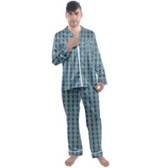 Ornate Oval  Pattern Blue Orange Men s Satin Pajamas Long Pants Set by BrightVibesDesign