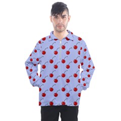 Kawaii Cherries Blue Pattern Men s Half Zip Pullover