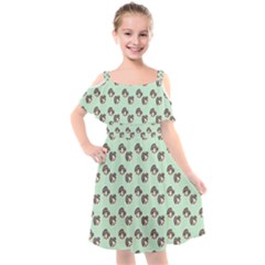 Kawaii Dougnut Green Pattern Kids  Cut Out Shoulders Chiffon Dress