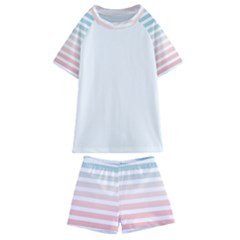 Horizontal Pinstripes In Soft Colors Kids  Swim Tee And Shorts Set by shawlin