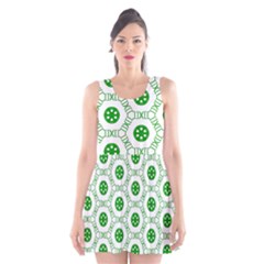 White Background Green Shapes Scoop Neck Skater Dress