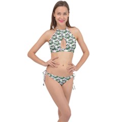 Seamless Background Vintage Cross Front Halter Bikini Set