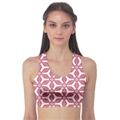 White Background Red Flowers Texture Sports Bra