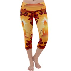 Buddah With Light Effect Capri Yoga Leggings by FantasyWorld7