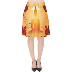 Buddah With Light Effect Velvet High Waist Skirt by FantasyWorld7