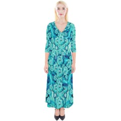 Happy Florals  Giving  Peace Ornate In Green Quarter Sleeve Wrap Maxi Dress by pepitasart