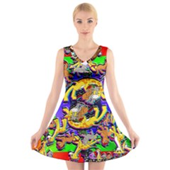 Rainbow Dragon Squad Print V-neck Sleeveless Dress