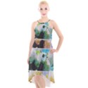 Faded Snowball Branch Collage (II) High-Low Halter Chiffon Dress  View1