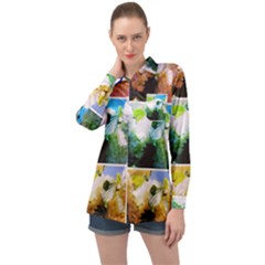 Bright Snowball Branch Collage (iii) Long Sleeve Satin Shirt