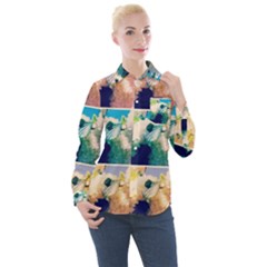 Washed Out Snowball Branch Collage (iv) Women s Long Sleeve Pocket Shirt