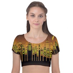 Buildings Skyscrapers City Velvet Short Sleeve Crop Top  by Pakrebo