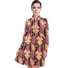 Illustrations Seamless Pattern Long Sleeve Chiffon Shirt Dress