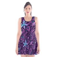 Stamping Pattern Leaves Drawing Scoop Neck Skater Dress