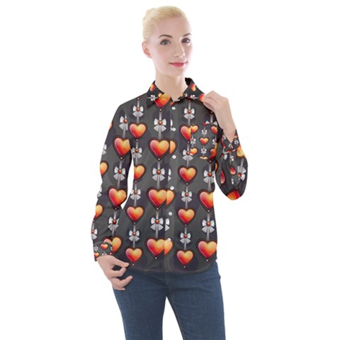 Love Heart Background Women s Long Sleeve Pocket Shirt by Pakrebo