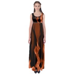 Smoke Flame Abstract Orange Red Empire Waist Maxi Dress by Pakrebo