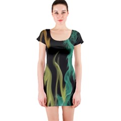 Smoke Rainbow Colors Colorful Fire Short Sleeve Bodycon Dress by Pakrebo