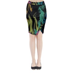 Smoke Rainbow Colors Colorful Fire Midi Wrap Pencil Skirt by Pakrebo