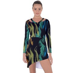 Smoke Rainbow Colors Colorful Fire Asymmetric Cut-out Shift Dress by Pakrebo