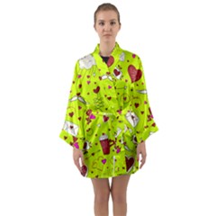 Valentin s Day Love Hearts Pattern Red Pink Green Long Sleeve Kimono Robe by EDDArt