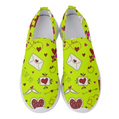 Valentin s Day Love Hearts Pattern Red Pink Green Women s Slip On Sneakers by EDDArt