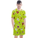 Valentin s Day Love Hearts Pattern Red Pink Green Men s Mesh Tee and Shorts Set View1