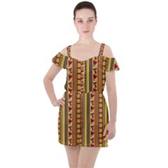 Traditional Africa Border Wallpaper Pattern Colored 4 Ruffle Cut Out Chiffon Playsuit by EDDArt