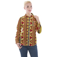 Traditional Africa Border Wallpaper Pattern Colored 4 Women s Long Sleeve Pocket Shirt