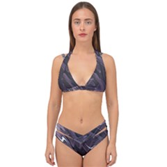 Purple Marble Digital Abstract Double Strap Halter Bikini Set by Pakrebo