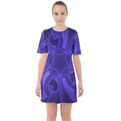 Fractal Blue Star Abstract Sixties Short Sleeve Mini Dress