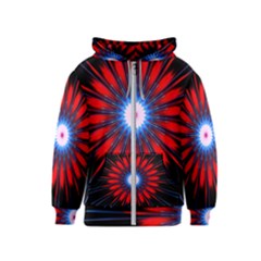 Red White Blue Burst Fractal Kids  Zipper Hoodie by Pakrebo