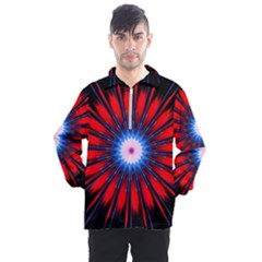 Red White Blue Burst Fractal Men s Half Zip Pullover by Pakrebo