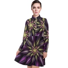 Fractal Flower Floral Abstract Long Sleeve Chiffon Shirt Dress