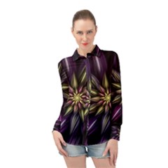 Fractal Flower Floral Abstract Long Sleeve Chiffon Shirt