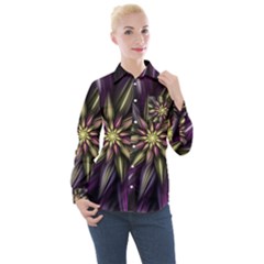 Fractal Flower Floral Abstract Women s Long Sleeve Pocket Shirt