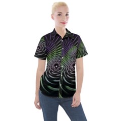 Fractal Fantasy Texture Purple Women s Short Sleeve Pocket Shirt