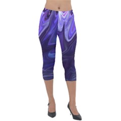 Deep Space Stars Blue Purple Lightweight Velour Capri Leggings  by Pakrebo