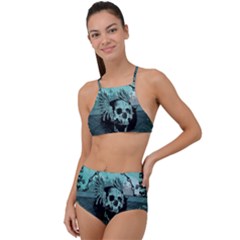 Awesome Skull With Wings High Waist Tankini Set by FantasyWorld7