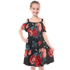 Vintage Roses Vector Seamless Pattern 02 Kids  Cut Out Shoulders Chiffon Dress