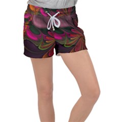 Fractal Abstract Colorful Floral Women s Velour Lounge Shorts by Pakrebo