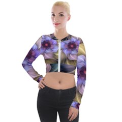 Fractal Flower Petals Colorful Long Sleeve Cropped Velvet Jacket