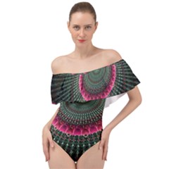 Fractal Circle Fantasy Texture Off Shoulder Velour Bodysuit  by Pakrebo