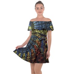 Fractal Spiral Colorful Geometry Off Shoulder Velour Dress by Pakrebo